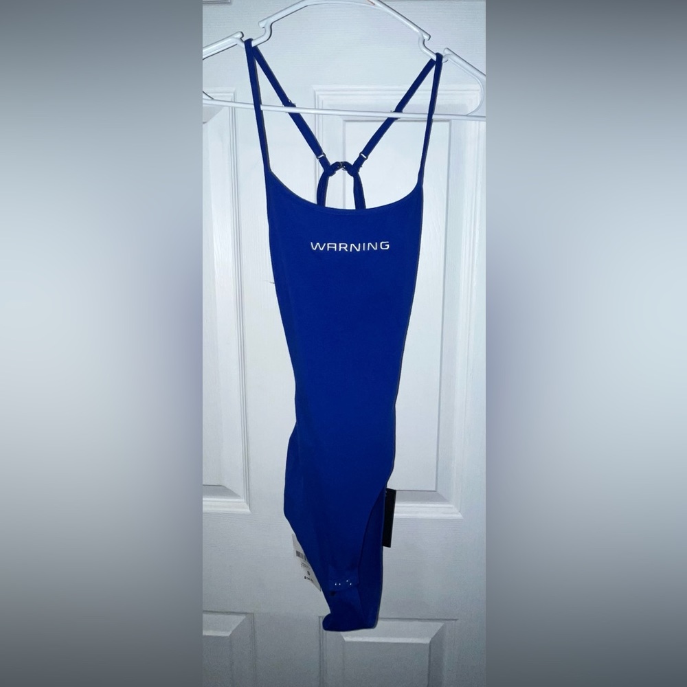 Blue Graphic Cut-Out Tank Bodysuit